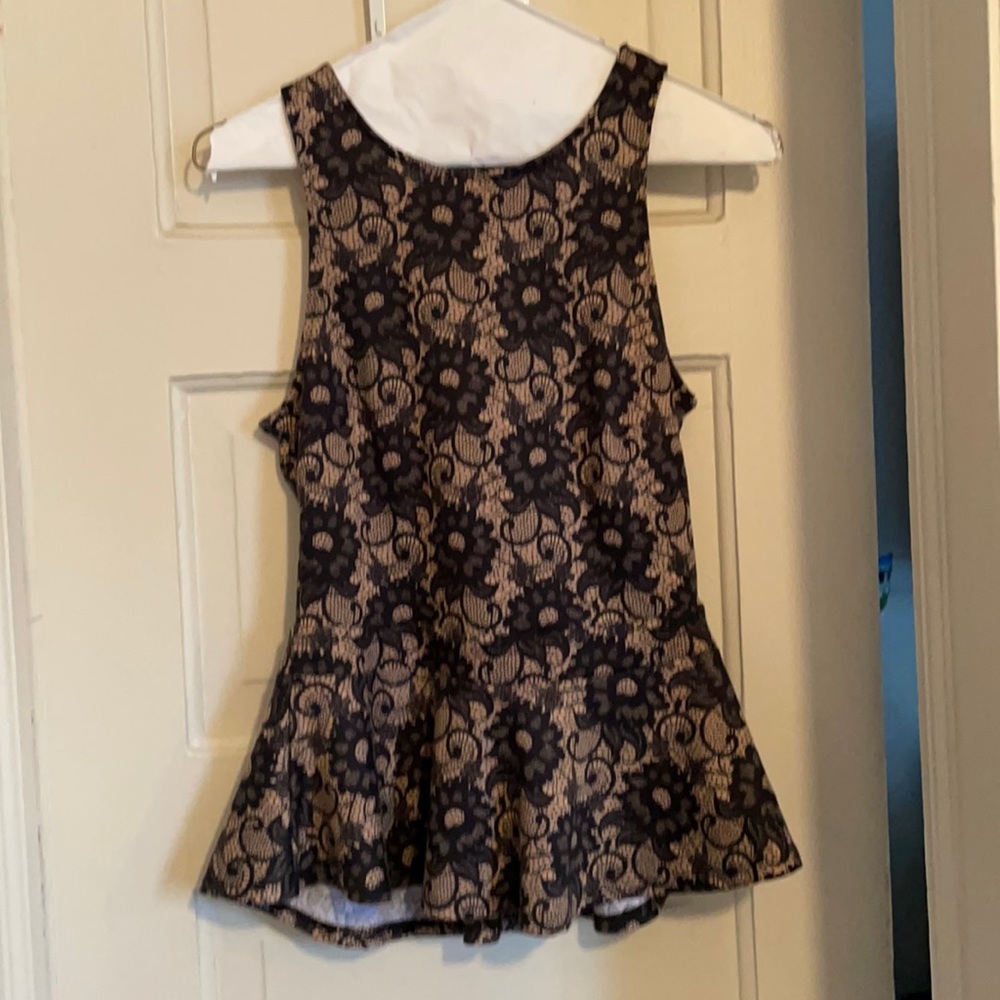 Lush Black and Tan floral peplum top